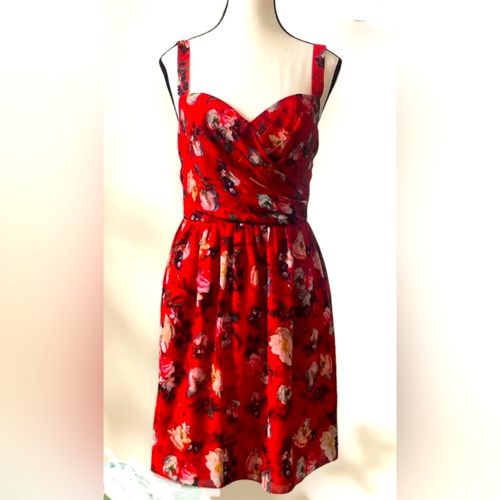 The Kooples floral bodice red mini dress, size L- feels like size 6/8 US or M